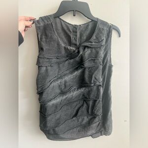 S-M Gray Sleeveless Top with Ruffle Details